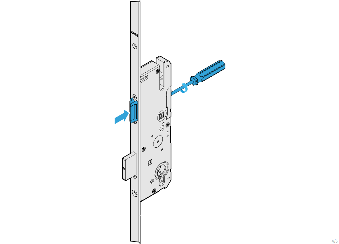 5. Tighten the locking screw of the latch shaft with the screwdriver.