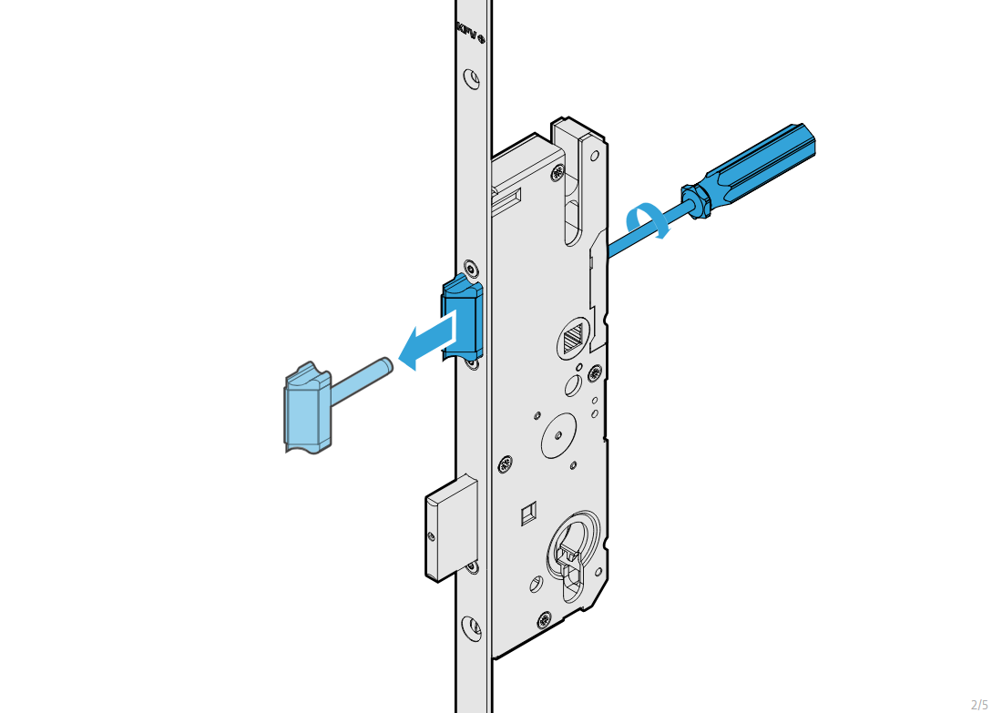 3. Loosen the locking screw of the latch shaft and remove the latch.