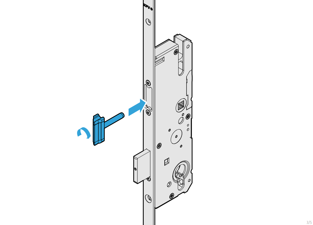 4. Turn the latch by 180° and press into the gear box.